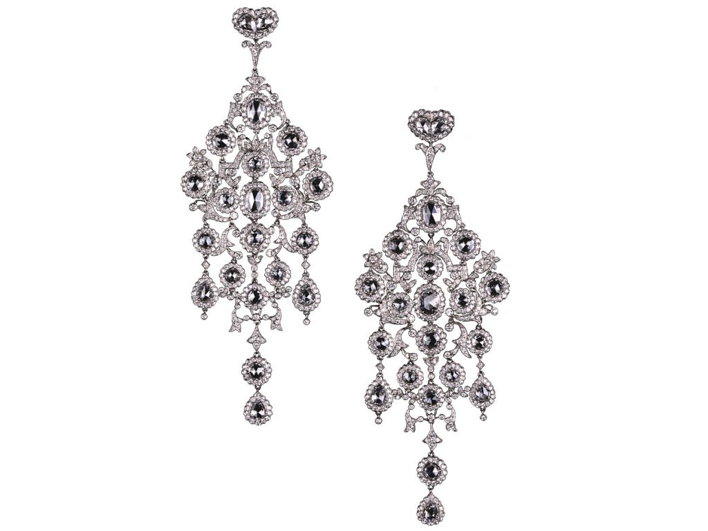 A pair of large chandelier diamond earrings,