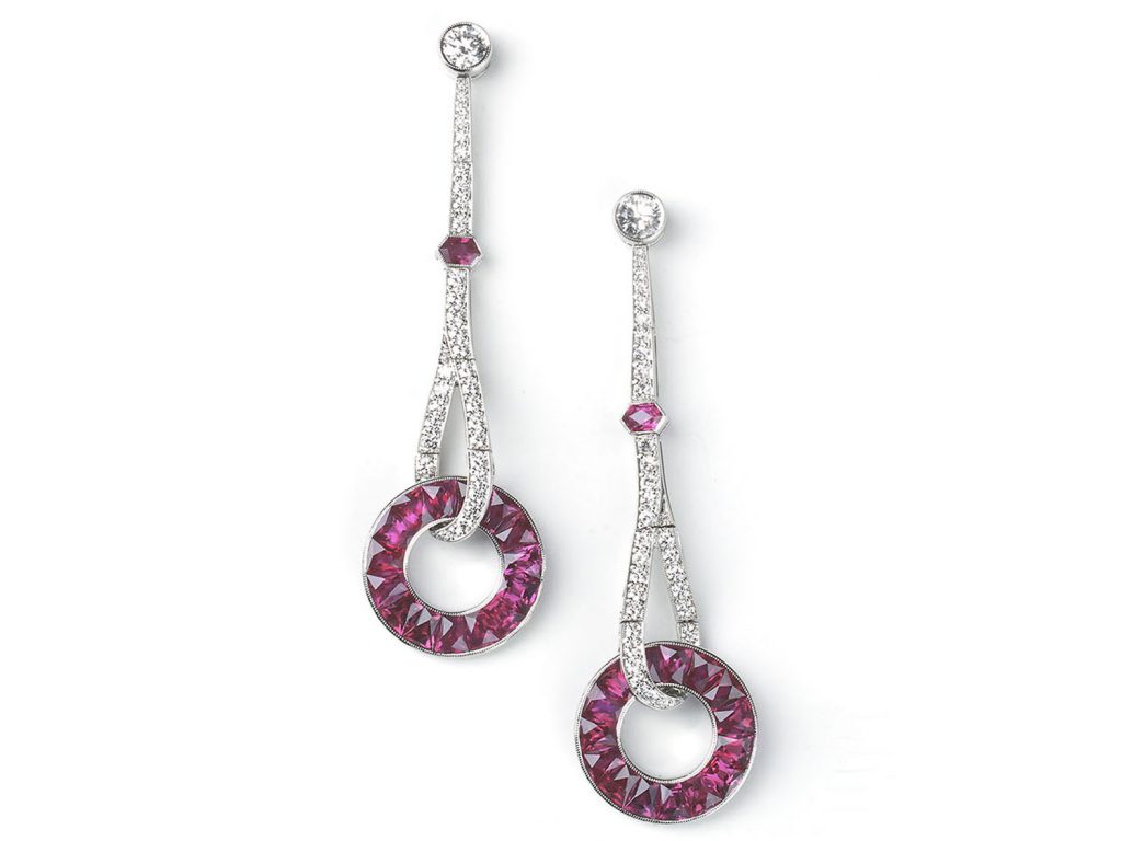  ruby and diamond drop earrings, set with round brilliant-cut di