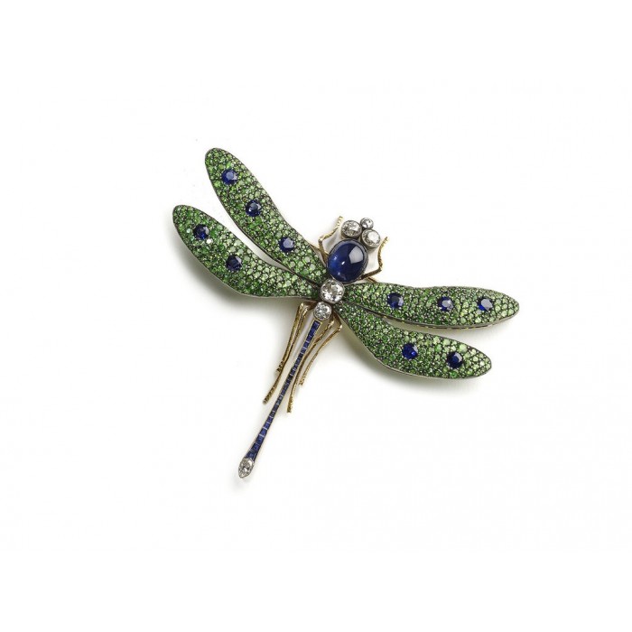 Green Garnet Sapphire and Diamond Dragonfly Brooch by Moira