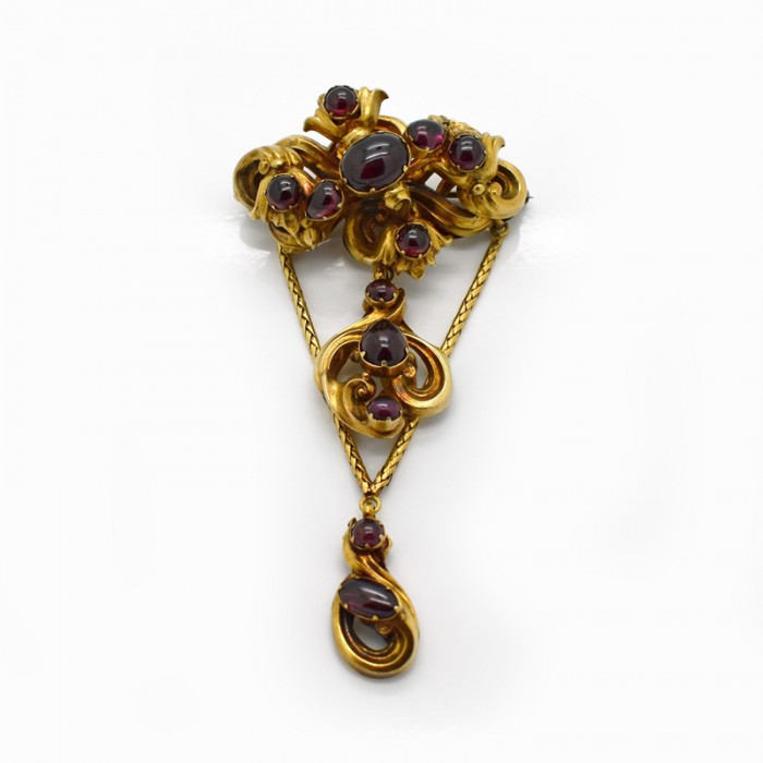 Art Nouveau Garnet Repoussé Gold Brooch Circa 1890