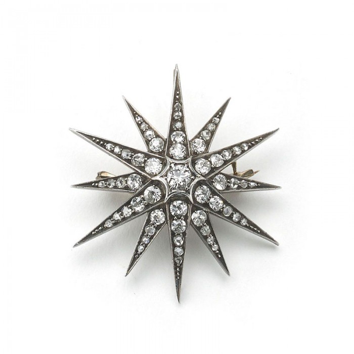 Victorian Diamond Star Brooch Silver-upon-Gold Circa 1880