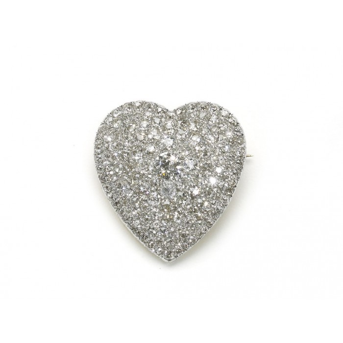 Art Deco Diamond Heart Brooch 6.50ct Circa 1930