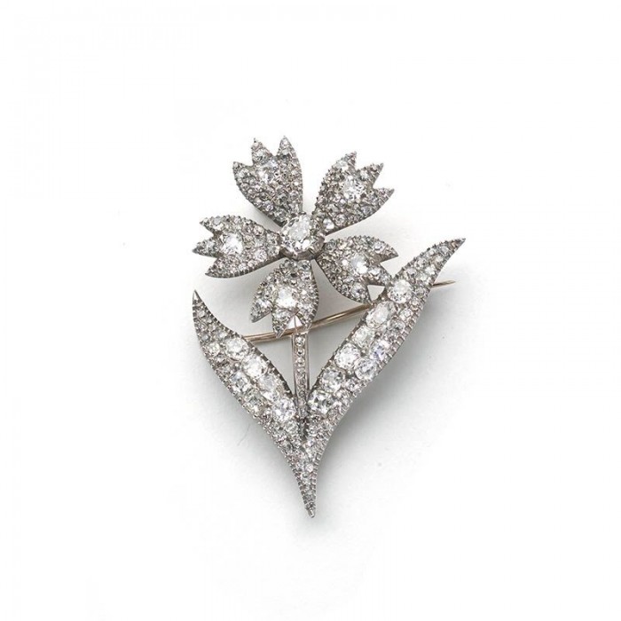 Georgian Diamond Flower Brooch Silver-upon-Gold Circa 1790