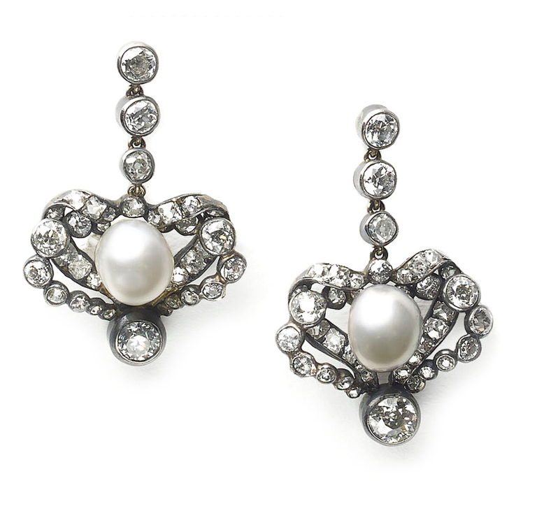 Moira Fine Jewellery - Antique Drop Earrings with Pearl and Diamond Circa 1880 - Victorian Era