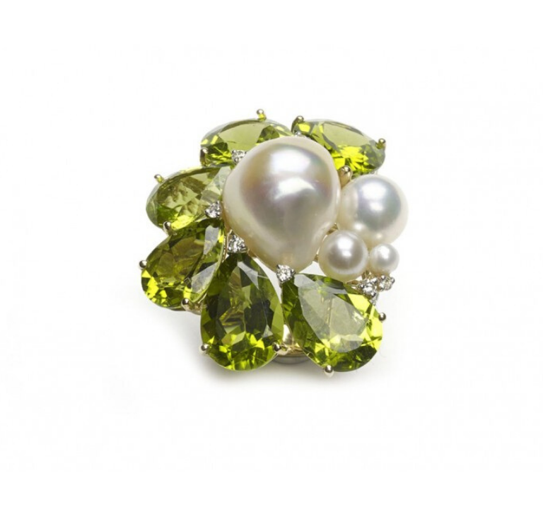 Peridot and Pearl Ring in Gold - Pearls and Moonstones June Birthstones - Moira Fine Jewellery